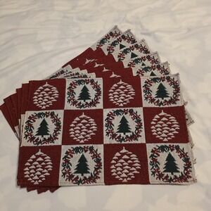 Set of‎ 6 Christmas Tree Pinecone Tapestry Placemats Table Mats Red Green NOTE